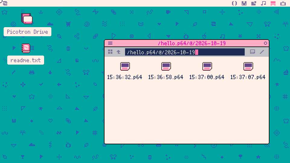 One day's versions of hello.p64 in the file browser