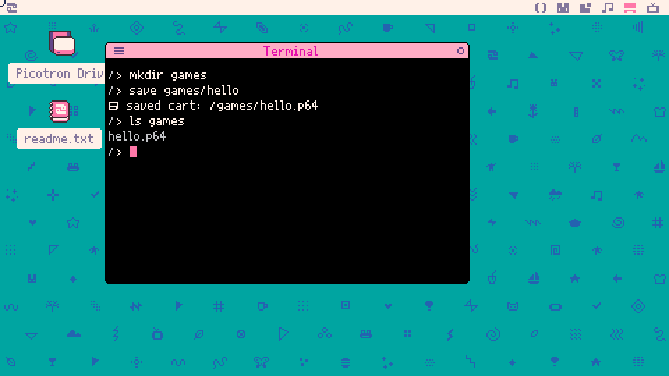 mkdir games, save games/hello, ls games